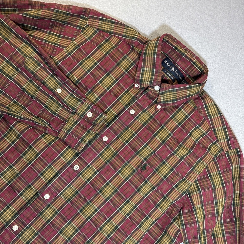 Lauren Ralph Lauren Shirt Mens Red Yellow‎ Plaid Classic Fit Button up Medium